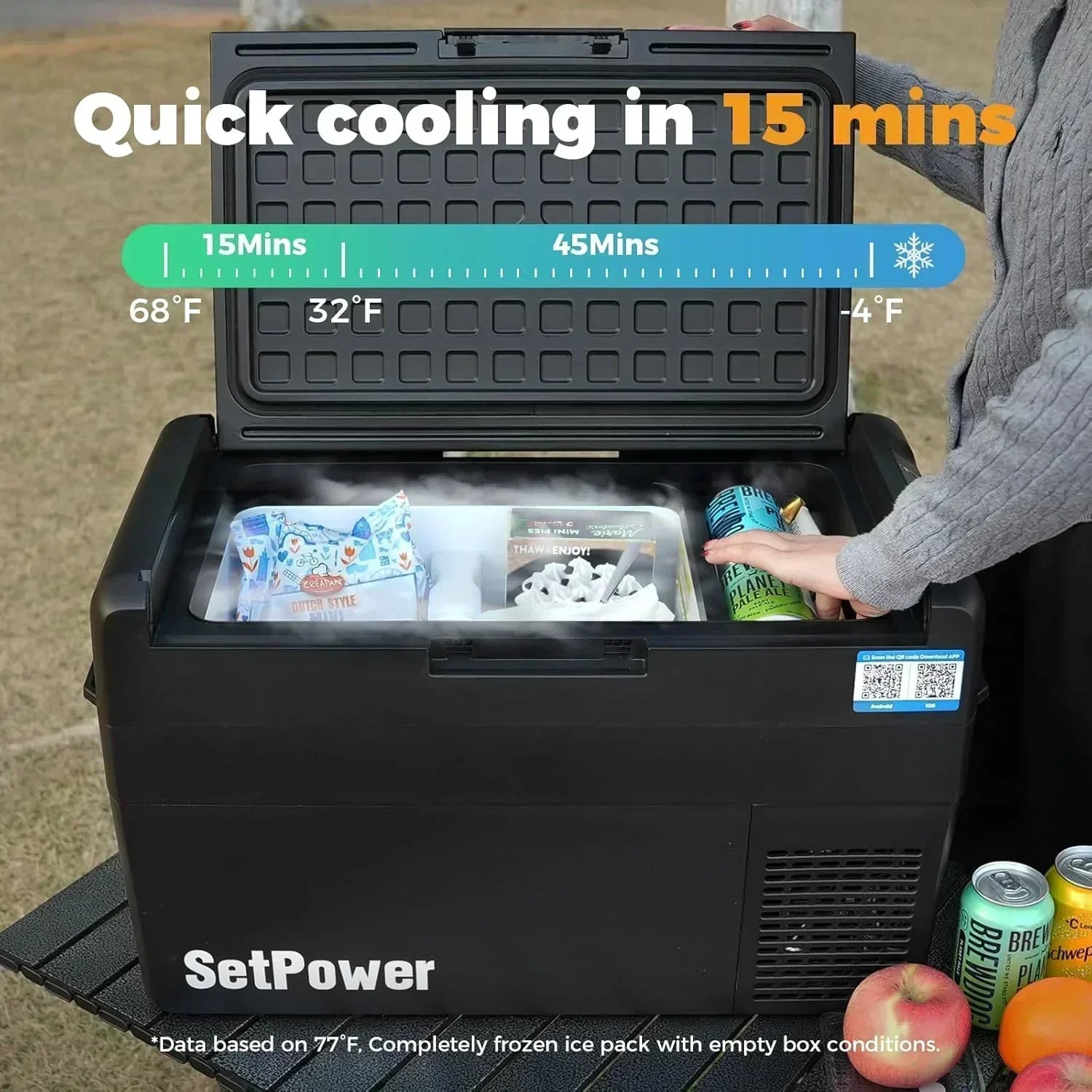 12V Refrigerator 21 Quart Portable Freezer 50 Hours Keep Cool Electric Cooler Car Refrigerator