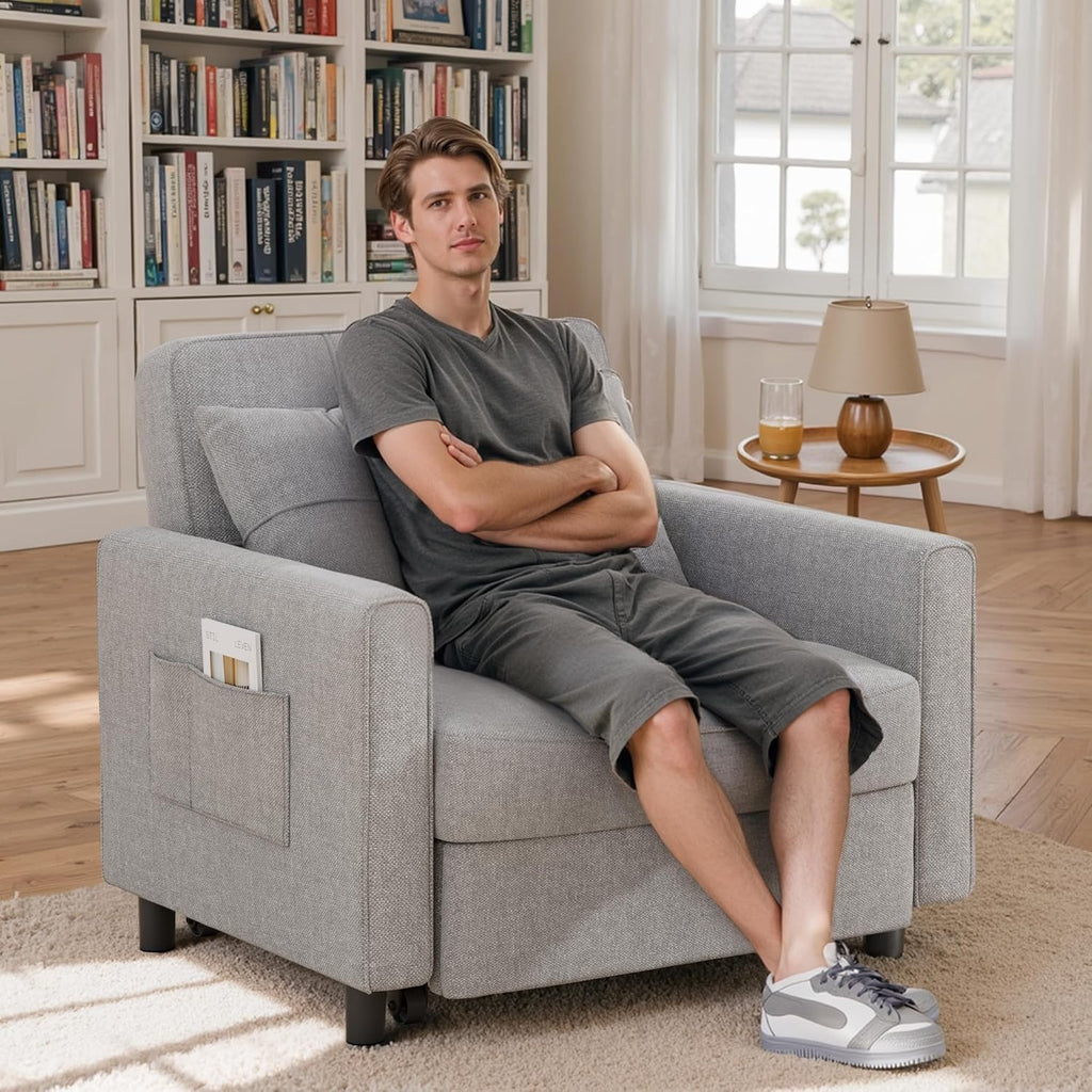 Sofa Bed Chair 3 in 1 Convertible Pullout Single Sleeper Chair Bed Spacious Multifunctional Sofa