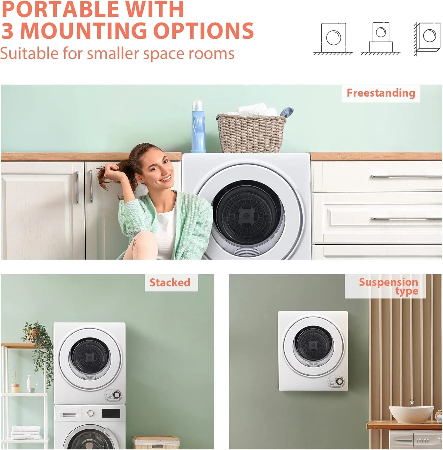 Euhomy 110V Portable Clothes Dryer 850W Compact Laundry Dryers 1.5 cu.ft