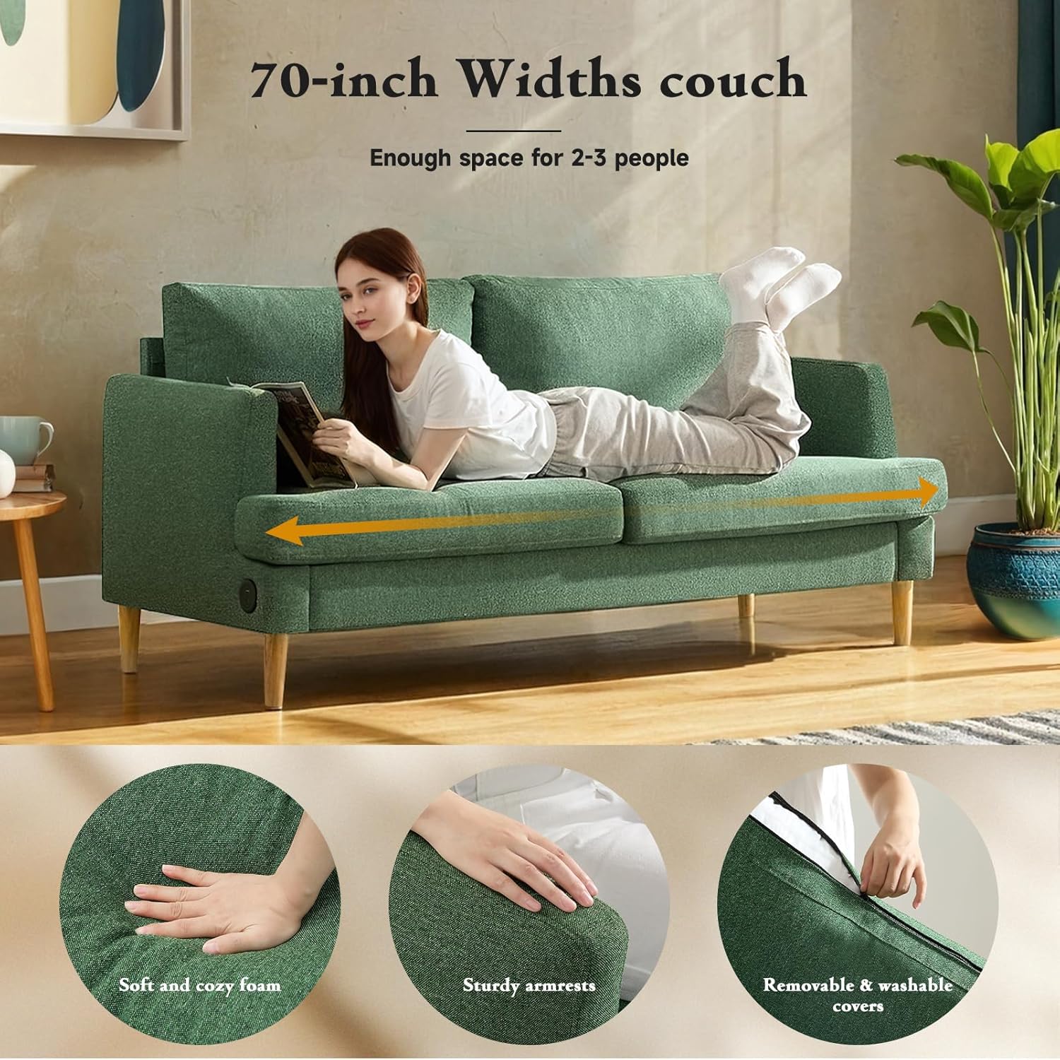 Loveseat Sofa Couch for Living Room with USB Type C Ports Dark Gray Upholstered Small Couches