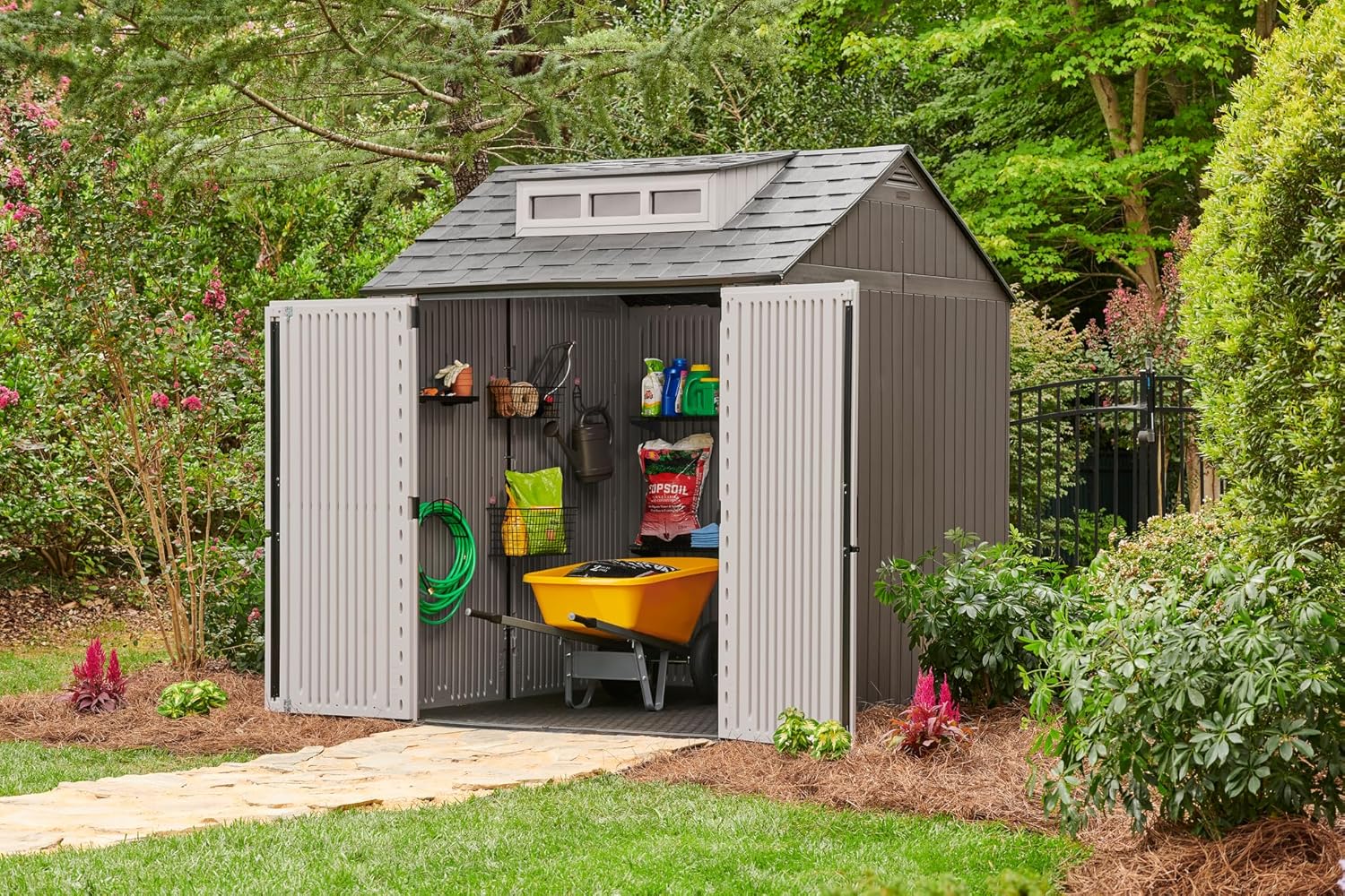 Rubbermaid Resin Outdoor Storage Shed With Floor Weather Resistant Gray Organization for Home