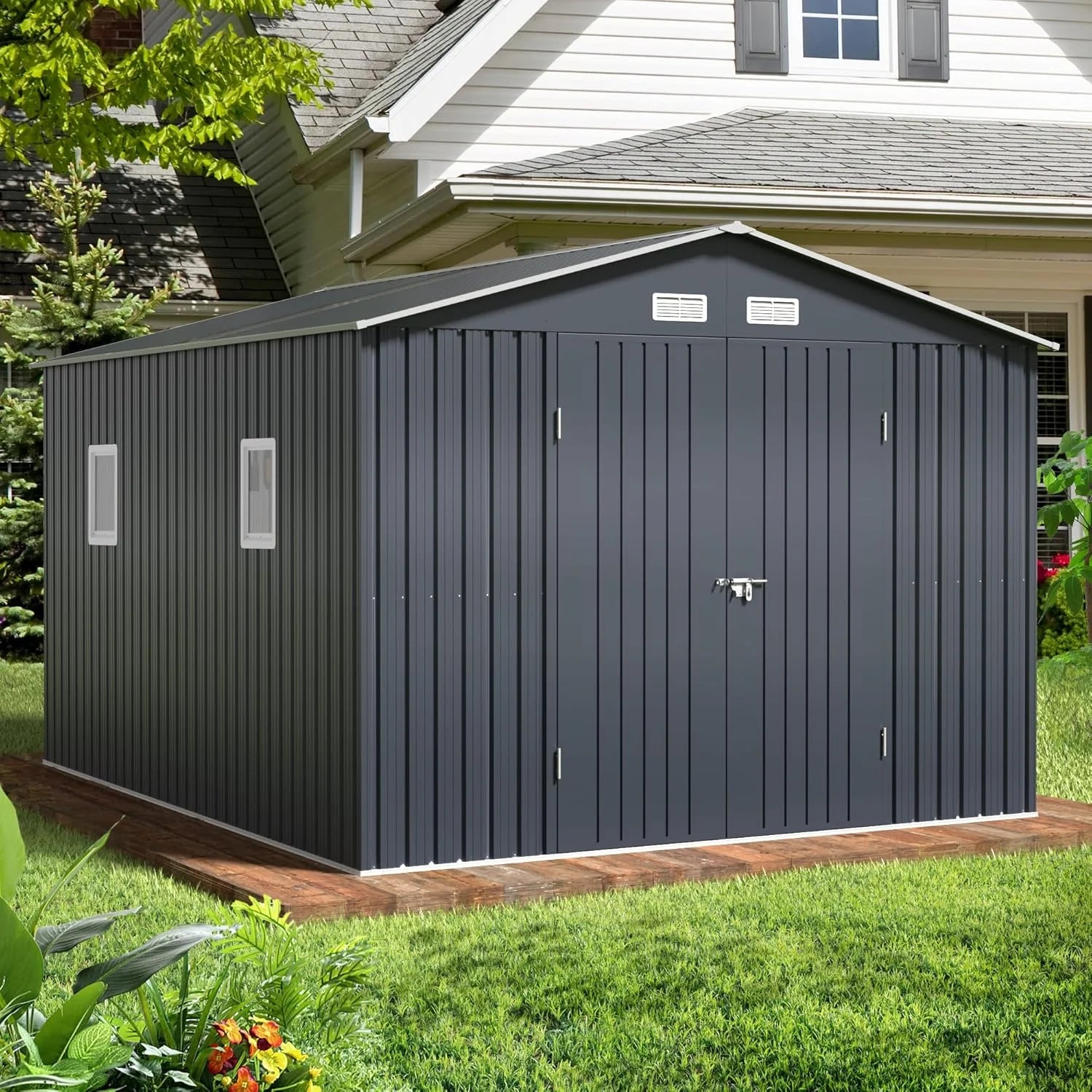 Breezz Outdoor Storage Shed 10 x 12ft. Utility Tool Shed Metal Storage Garden Shed