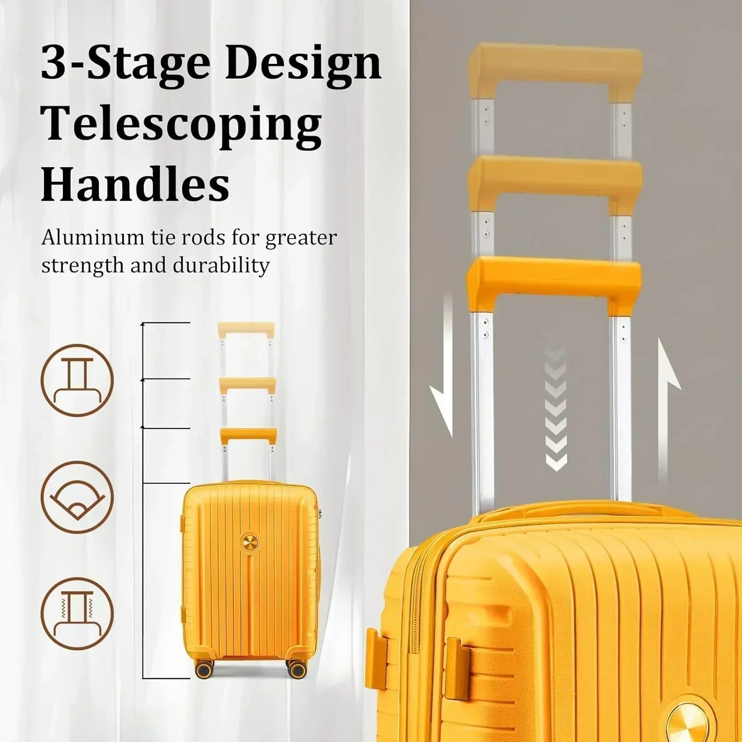 5-piece PP hardshell lightweight travel carry-on luggage set with dual spinner wheels