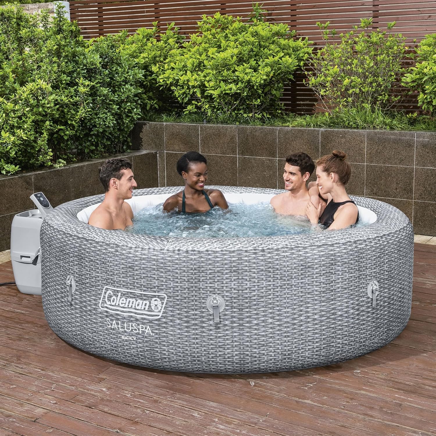 SaluSpa Sicily AirJet 7 Person Inflatable Hot Tub Round Portable Outdoor Spa 180 Soothing AirJets
