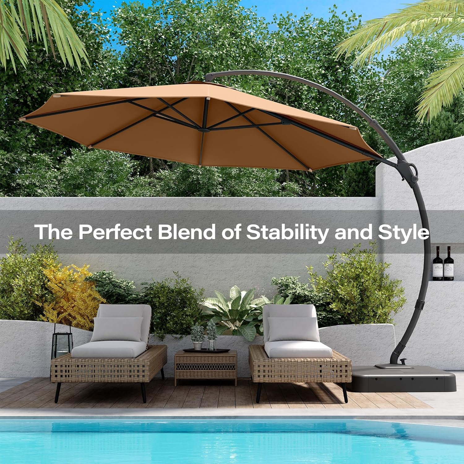 LAUSAINT HOME Outdoor Patio Umbrella with Base included 11 FT Deluxe Curvy Cantilever Umbrella