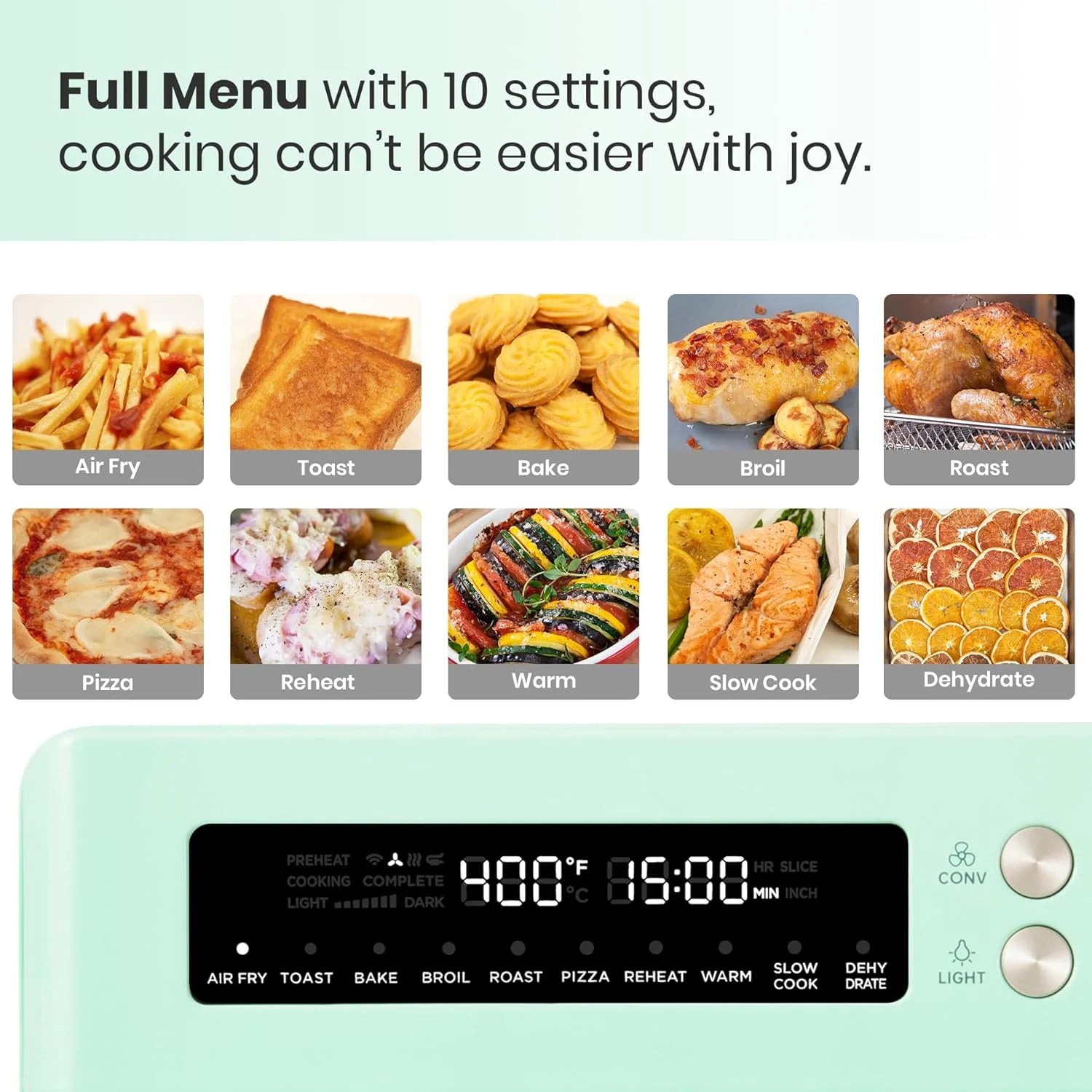 Infrared Heating Air Fryer Toaster Oven, Extra Large Countertop Convection Oven 10-in-1 Combo, 6-Slice Toast, Enamel Baking Pan Easy Clean with Recipe Book, Black Matte Stainless Steel