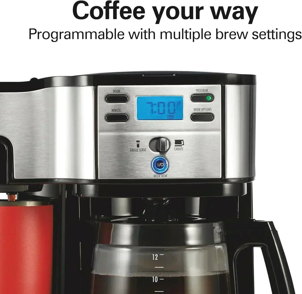 Hamilton Beach 2-Way 12 Cup Programmable Drip Coffee Maker Single Serve Machine Glass Carafe