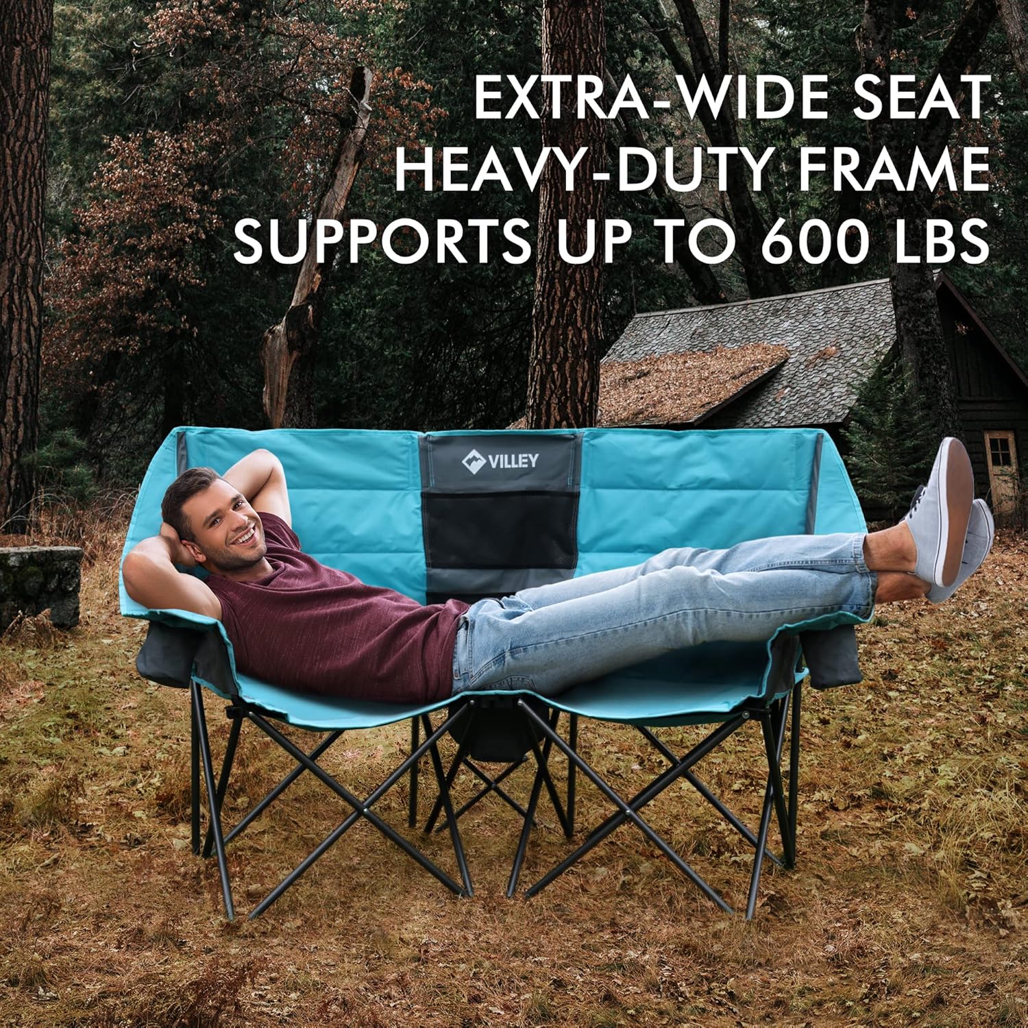 Double camping chair extra wide love seat heavy duty padded camping sofa portable folding chair