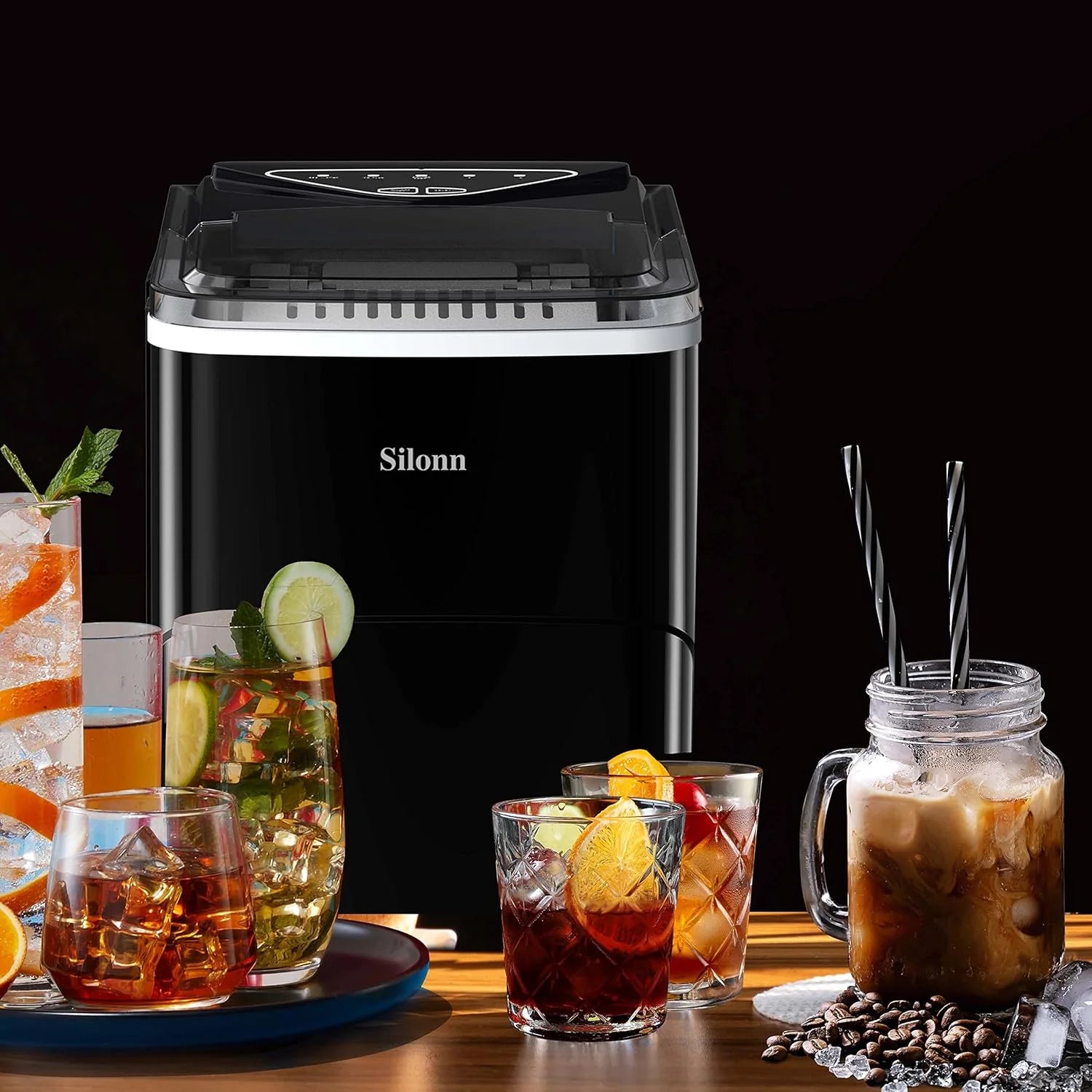 Nugget Ice Maker Countertop, Silonn Chewable Pellet Ice Machine with Self-Cleanin Function, 33lbs/24H Portable Ice Makers for Home Kitchen Officce, Black