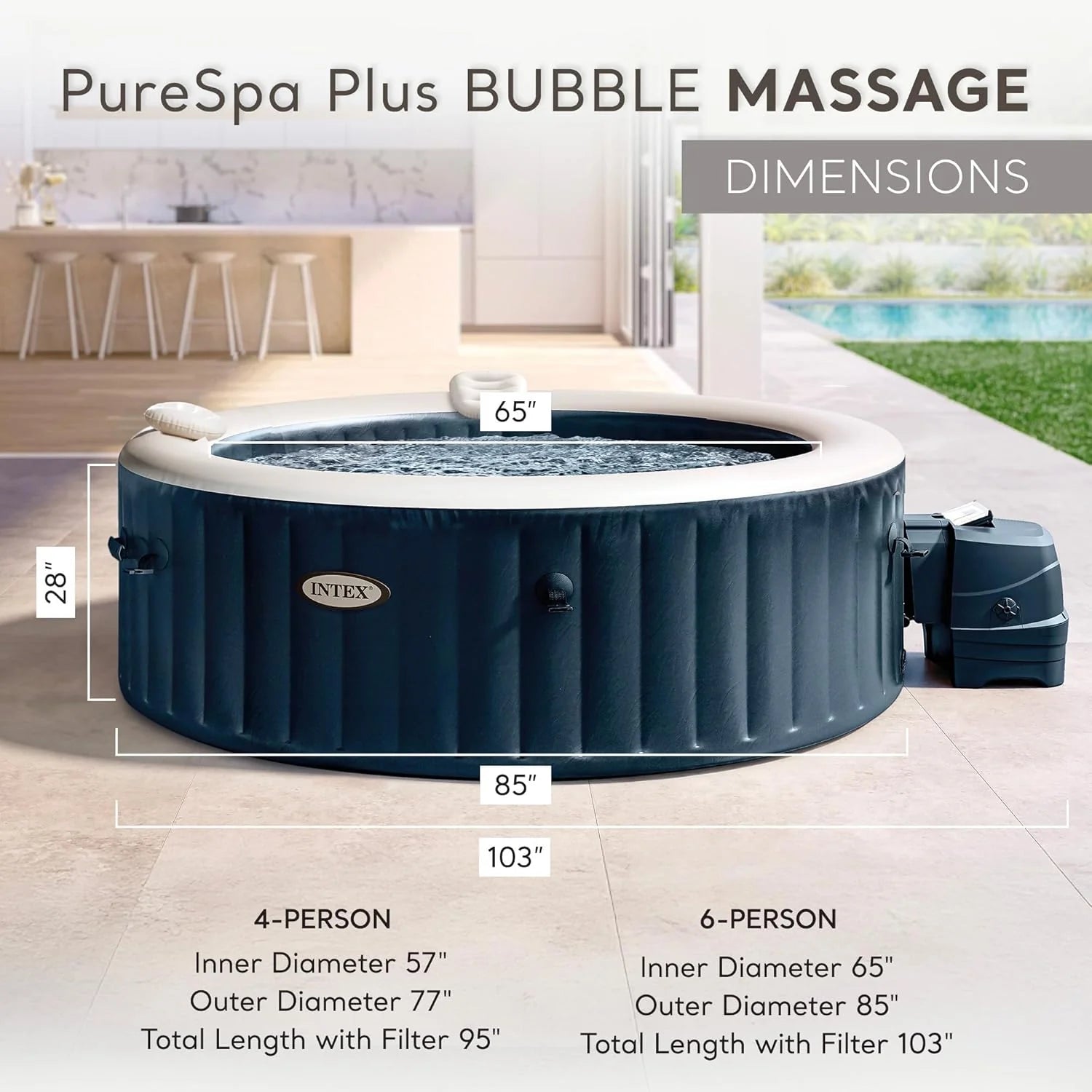 INTEX 28431EP PureSpa Plus Bubble Massage Inflatable Spa Set Includes Energy Efficient Spa Cover