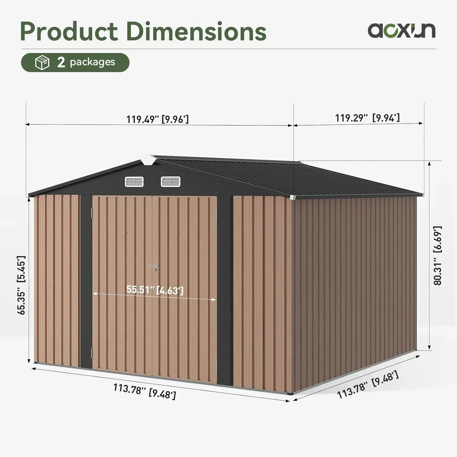 Aoxun 12x10 FT Shed Metal Outdoor Waterproof Storage Shed Steel Utility Garden Tool Shed