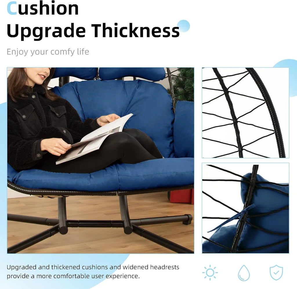 Double Egg Chair Hammock Swing Chair Foldable Hanging Loveseat UV Resistant Cushions