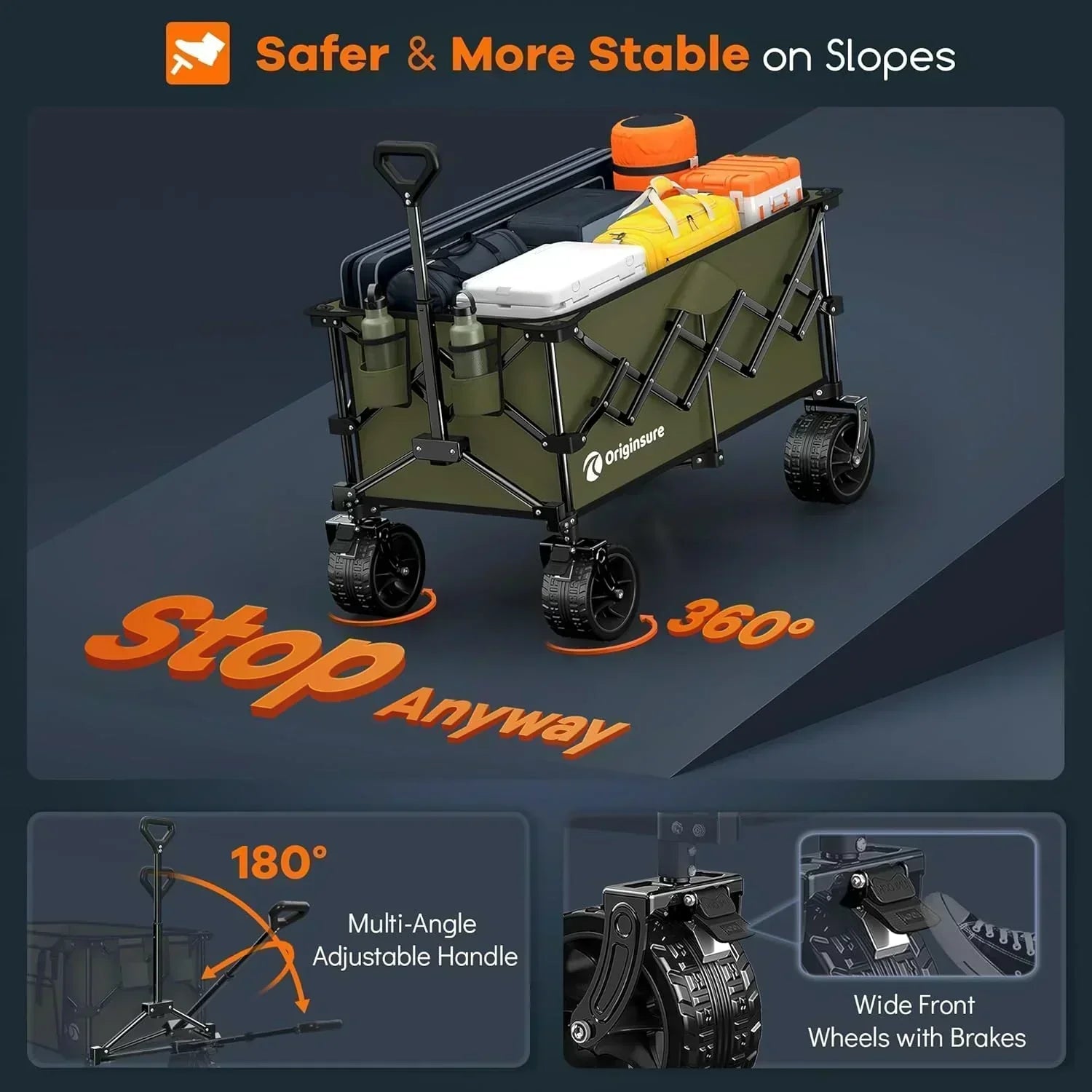 38 long foldable four-wheel stroller 460 lb capacity 220 liter folding beach stroller