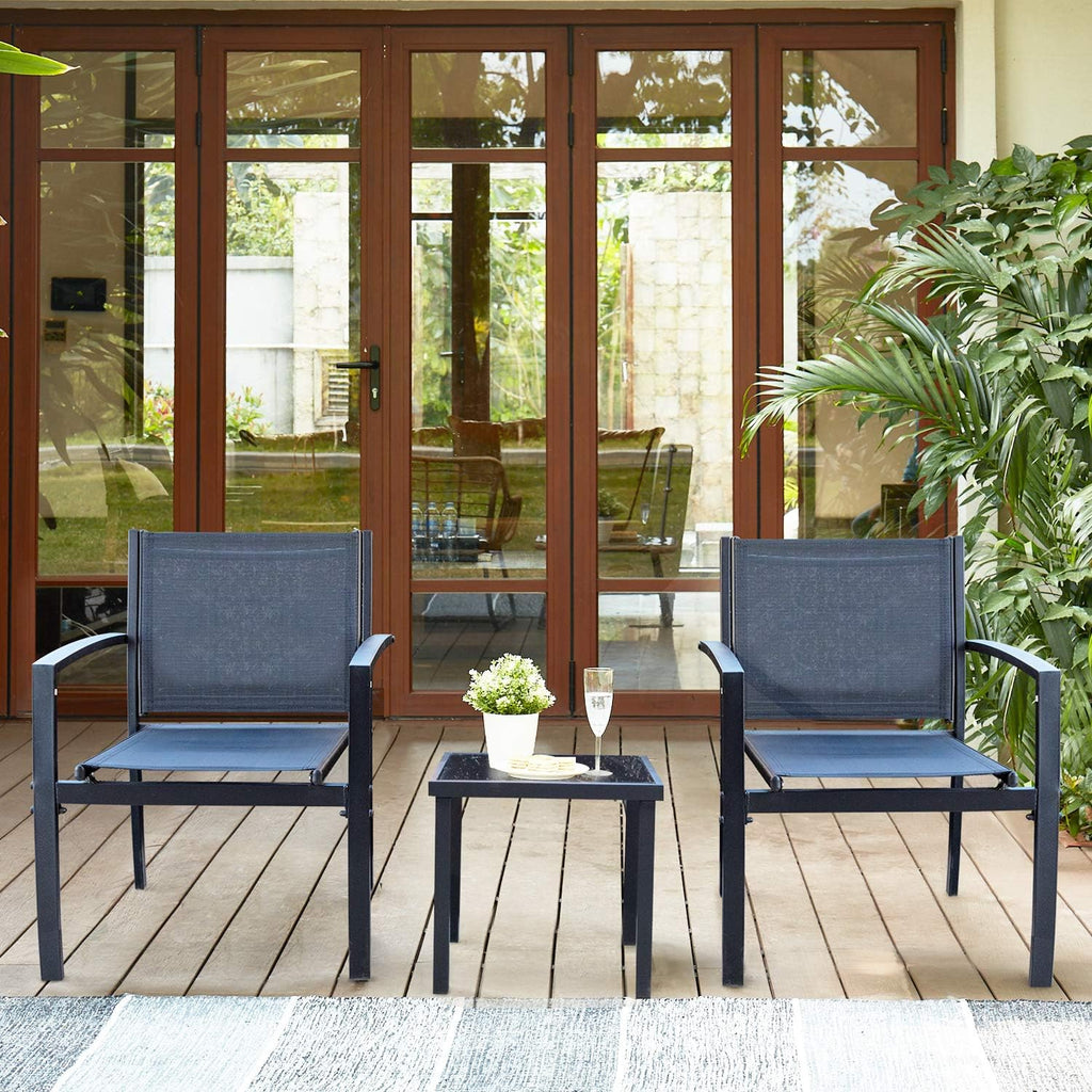Homall Patio Dining Set 7 Pieces Outdoor Furniture Table and 6 Textilene Chairs Light Grey