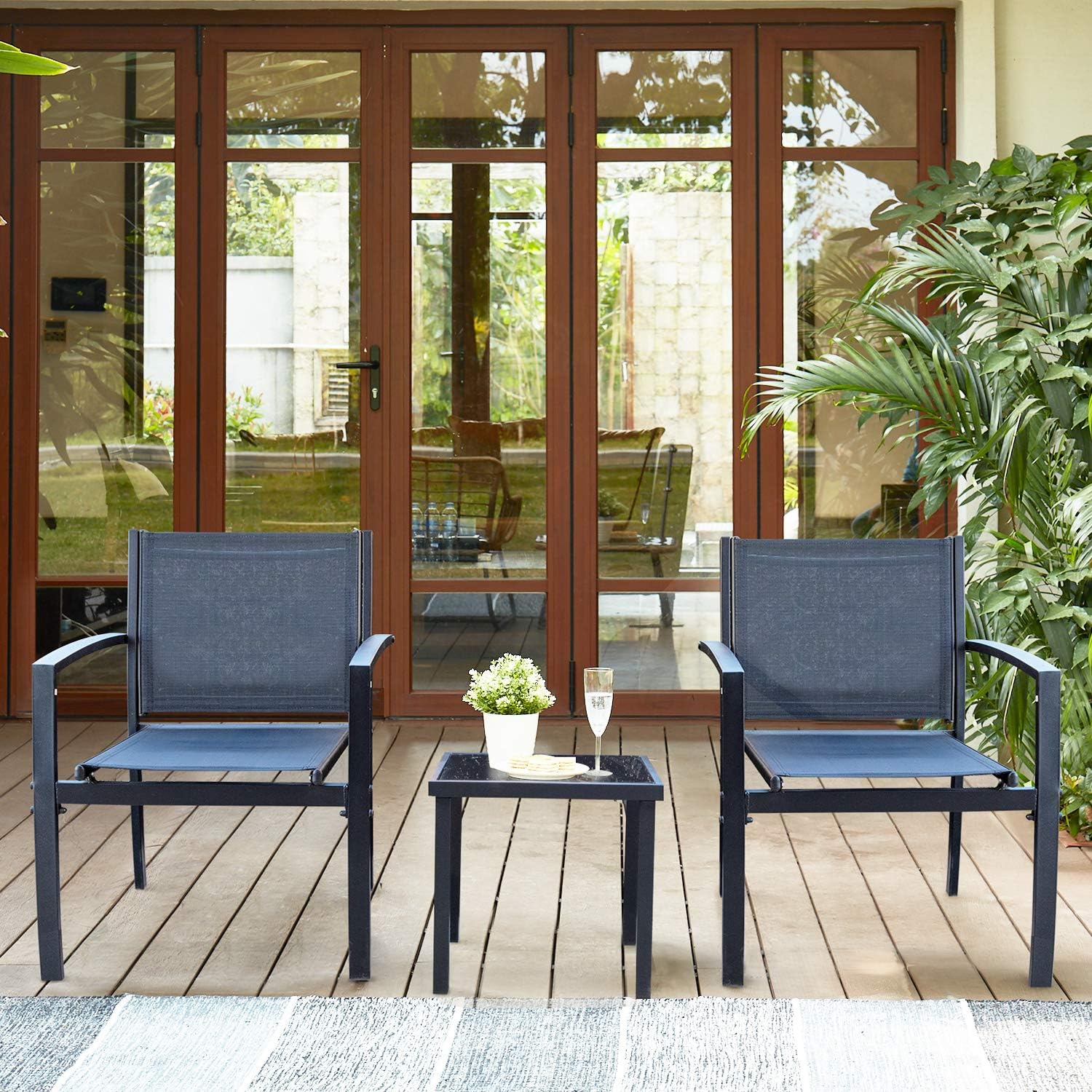 Homall Patio Dining Set 7 Pieces Outdoor Furniture Table and 6 Textilene Chairs Light Grey