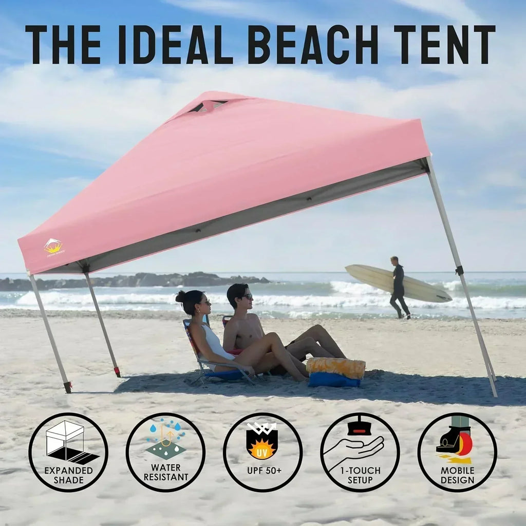 10x10 Pop-Up Awning One-Click Installation Beach Tent Outdoor Sunshade Silver Coated Top