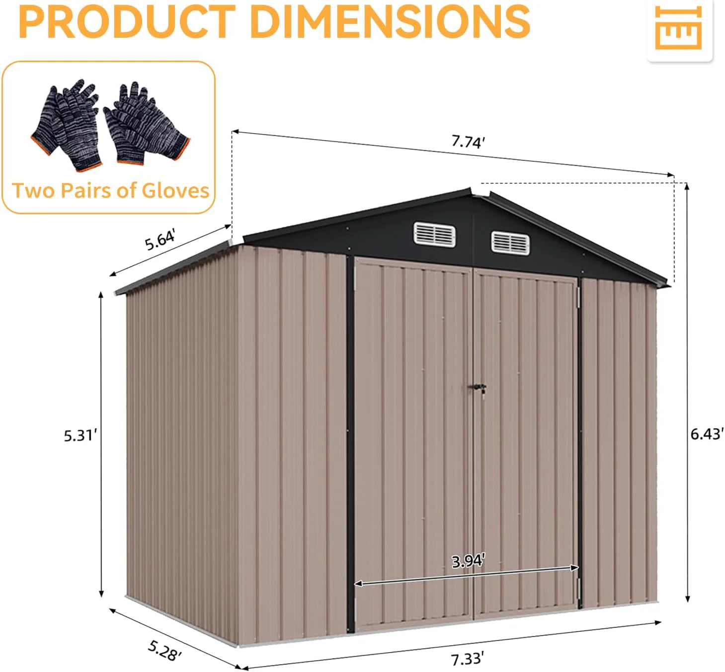 Aoxun 6.2x4 FT Shed Outdoor Storage Shed Metal Garden Shed Slooping Roof Tool Shed Bike Shed