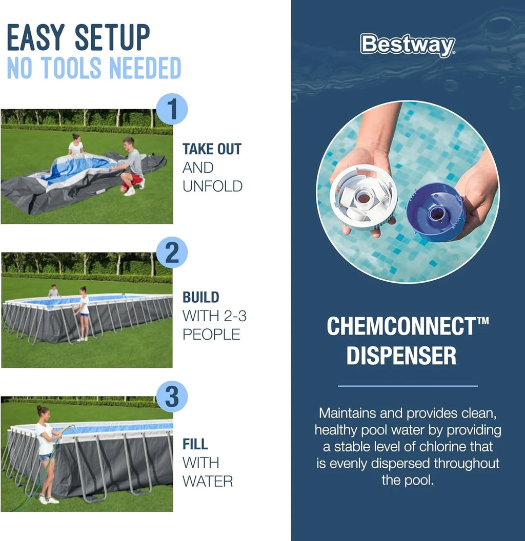 Power Steel 14' x 8'2 x 39.5 Oval Above Ground Pool Set | Includes 530gal Filter Pump, Ladder, ChemConnect Dispener