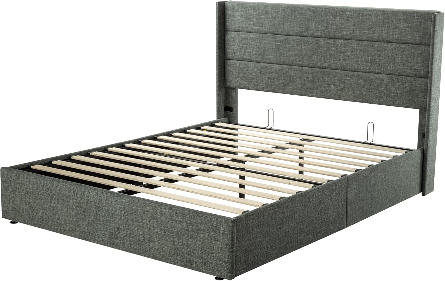 Allewie Queen Size Lift Up Storage Bed Modern Wingback Headboard Hydraulic Support