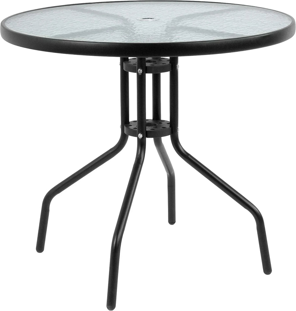 EMMA + OLIVER 6 Piece Brown Patio Garden Set with Umbrella Table Set of 4 Folding Chairs