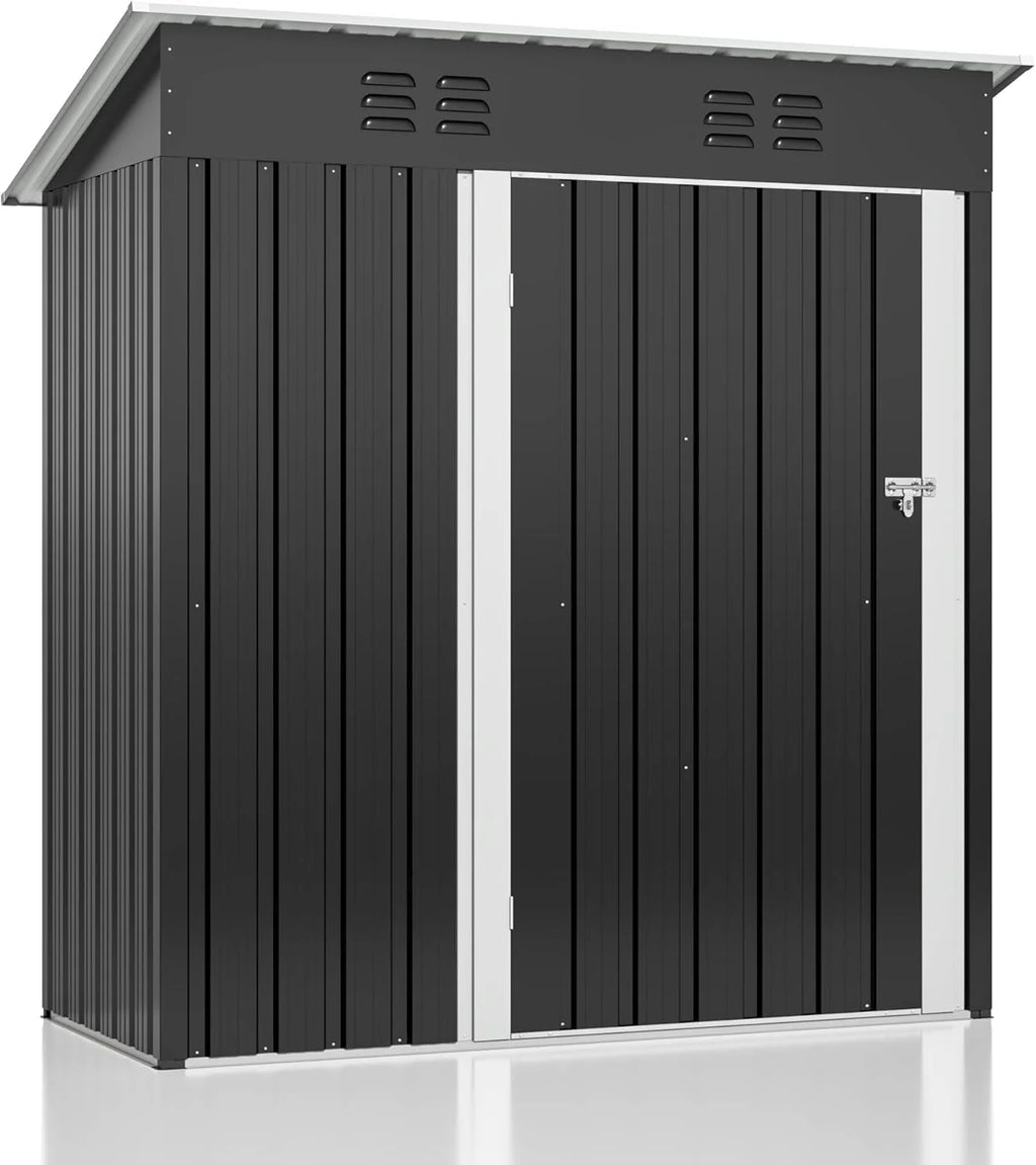 Polar Aurora 8 x 12 FT Outdoor Storage Shed, Metal Garden Shed with Updated Frame Structure, Tool Sheds for Backyard Garden Patio Lawn Black