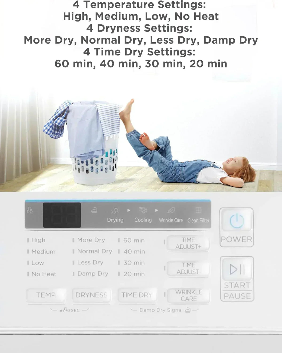 Compact Clothes Dryer 1.5 Cu. Ft. 850W Electric Dryer 120V Vented Dryer Stainless Steel Drum