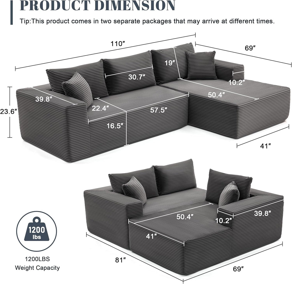 110-inch cloud sofa boneless sofa in the living room modular sofa with deep seats