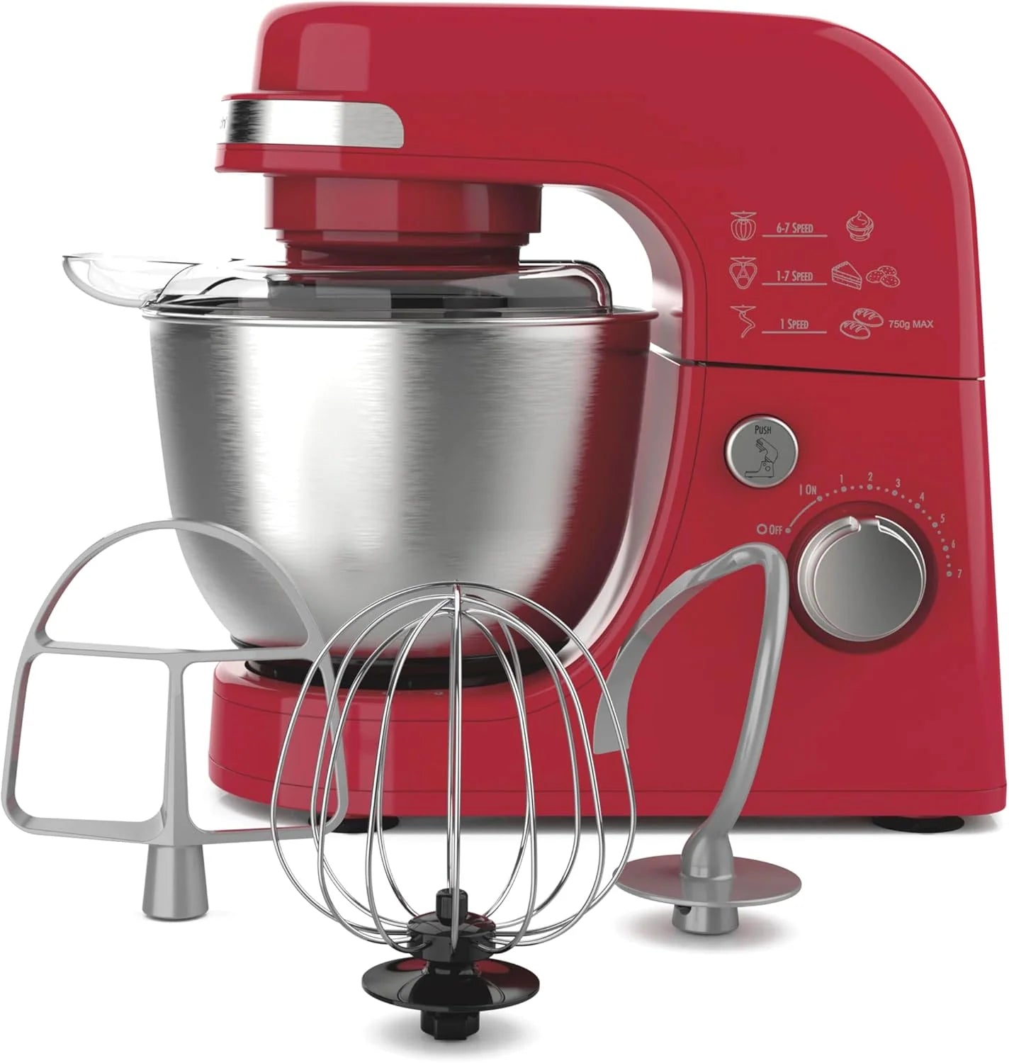Hamilton Beach Electric Stand Mixer, 4 Quarts, Dough Hook, Flat Beater Attachments, Splash Guard 7 Speeds with Whisk, Black