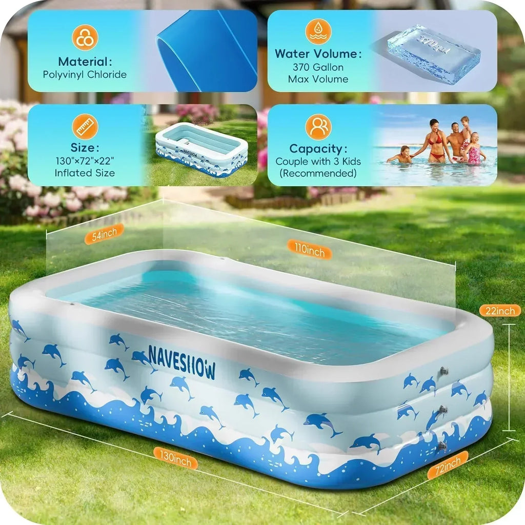 Inflatable Swimming Pool with Seats 130 x 72 x 22 Full-Sized Durable PVC Thickened