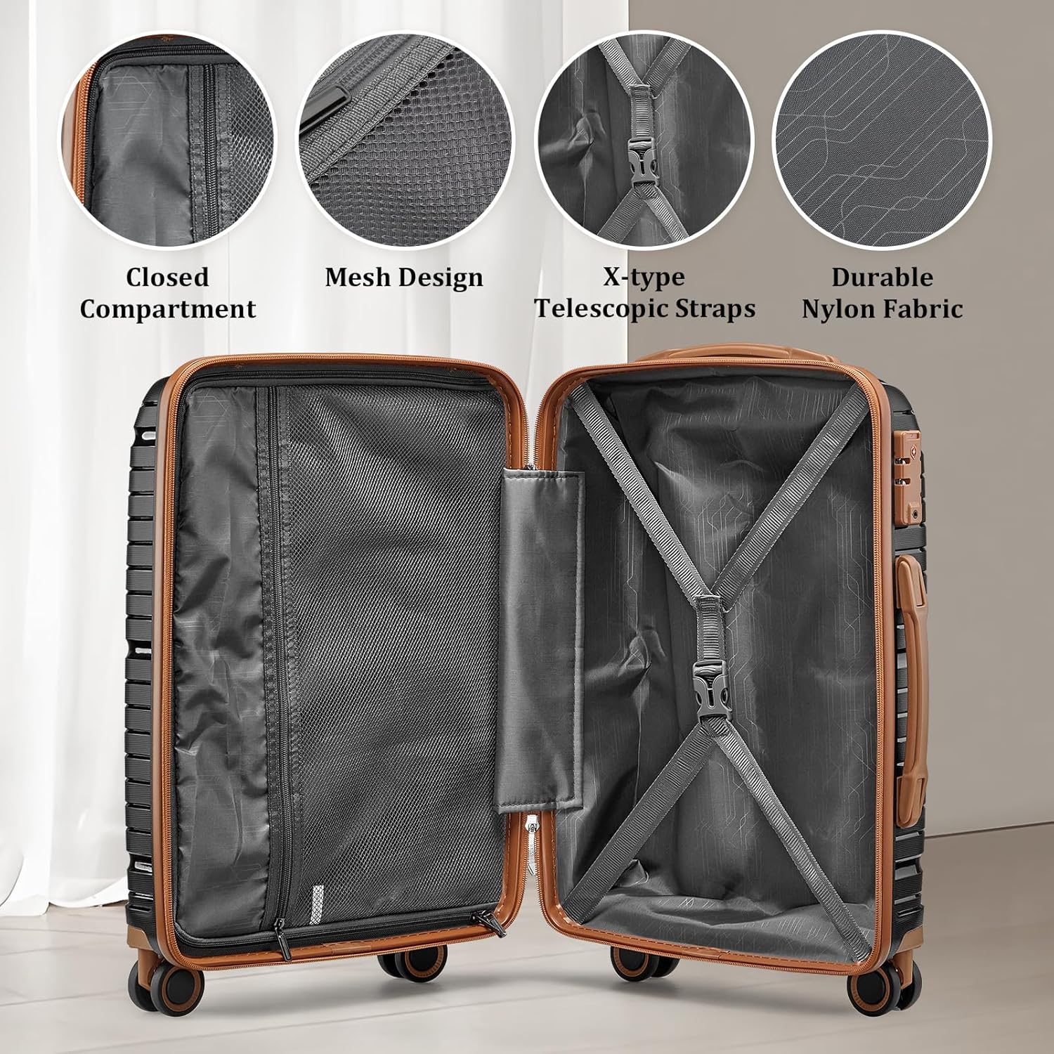 5-piece PP hardshell lightweight travel carry-on luggage set with dual spinner wheels