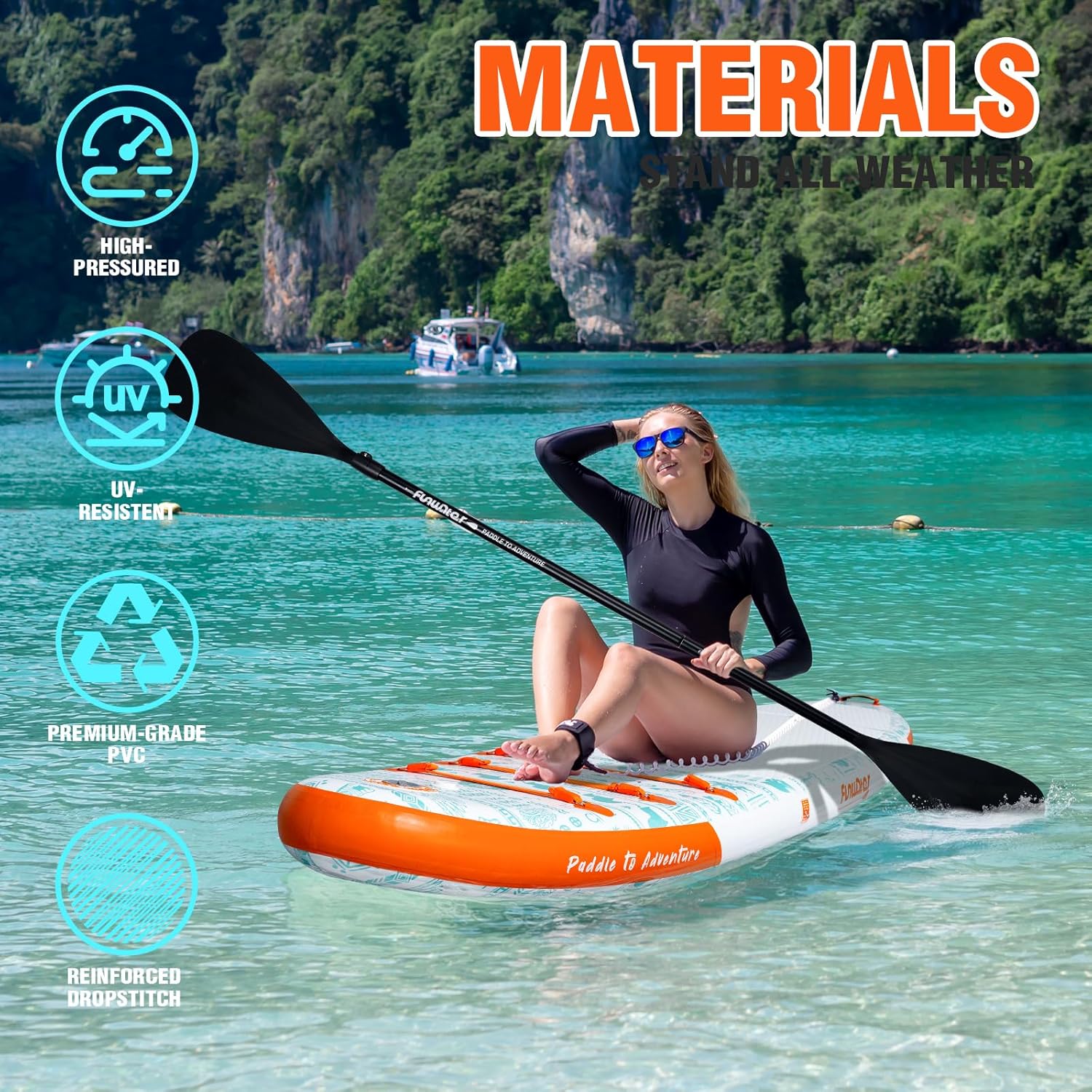 FunWater Inflatable Stand Up Paddle Board with Premium SUP Paddle Accessories, Non-Slip EVA Deck, 11'/10'6' Paddle