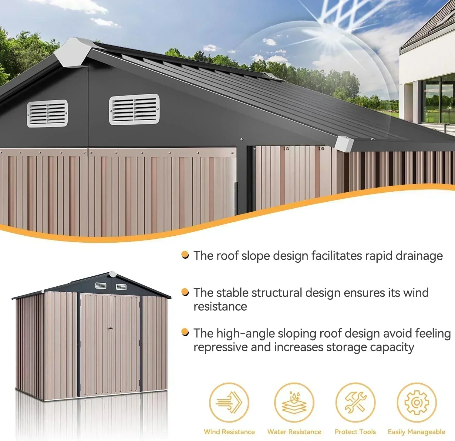 Aoxun 6.2x4 FT Shed Outdoor Storage Shed Metal Garden Shed Sloping Roof Tool Shed Bike Shed