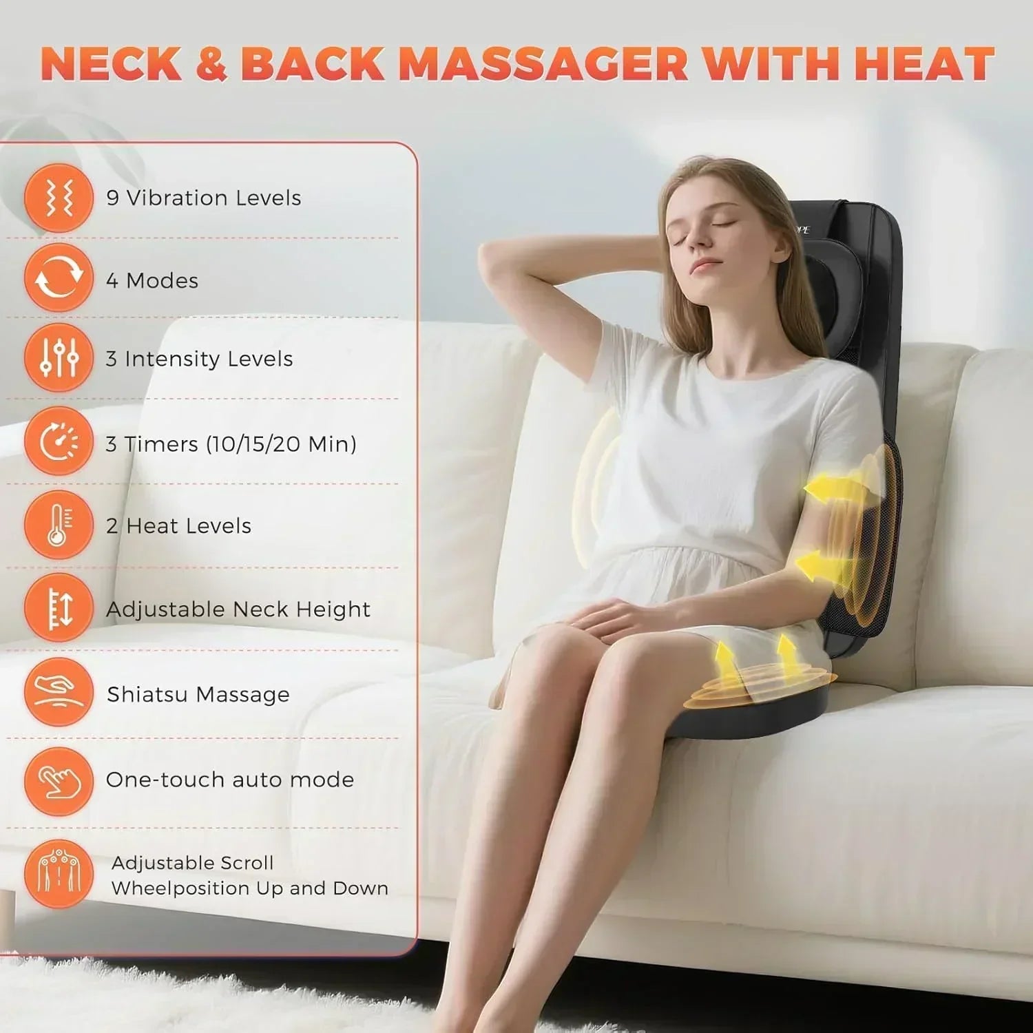 4D Kneading Back Massager Comfortable Chair Back Massager Home Office Shiatsu Neck Massager