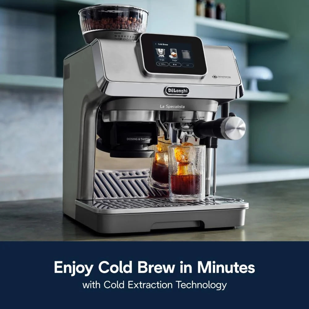 De'Longhi La Specialista Touch Espresso Machine with Grinder & Milk Frother ?Cold Brew & Iced Coffee Maker, Burr Grinder, 10 Drink Presets, Compact Bean to Cup, Award-Winning Italian Design