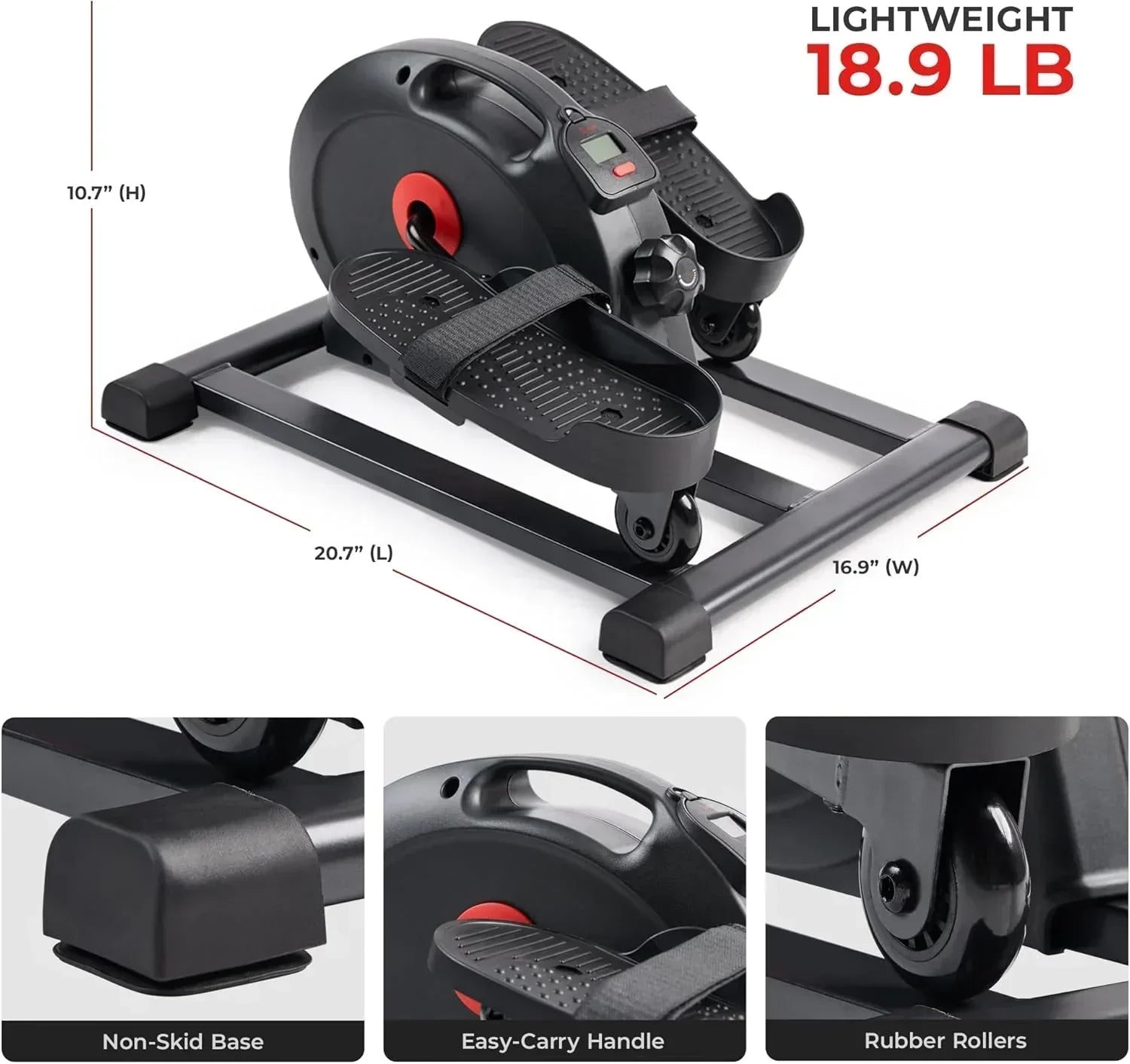 Sunny Health Fitness Smart Mini Elliptical Trainer Indoor Under-Desk Pedal Exerciser