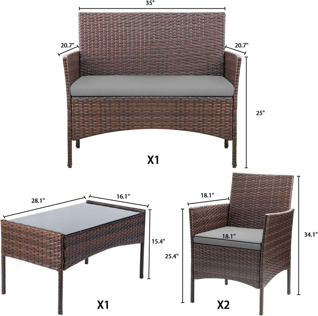 Homall 4 Pieces Outdoor Patio Furniture Sets Rattan Chair Wicker Set, Outdoor Indoor Use Backyard Porch Garden Poolside Balcony Furniture Sets (Grey)