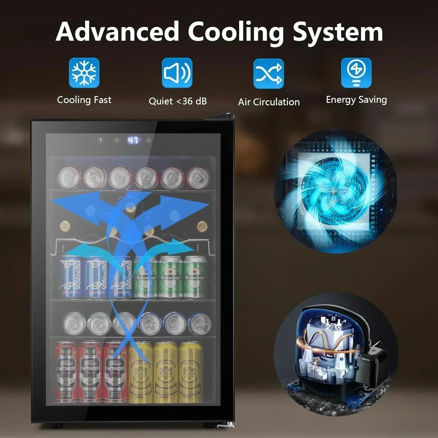 Mini Fridge 130 Can Beverage Refrigerator Cooler Drink Fridge Adjustable Temperature Control