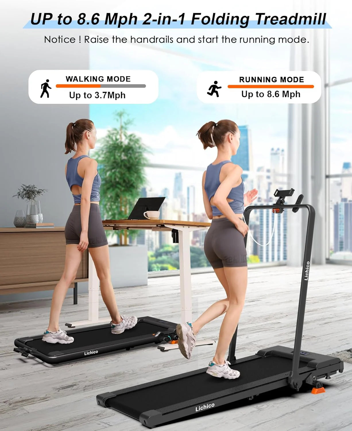 Lichico Walking Pad Under Desk Treadmill, Ultra-Quiet Brushless Electric Walking and Jogging Treadmill with Remote Control
