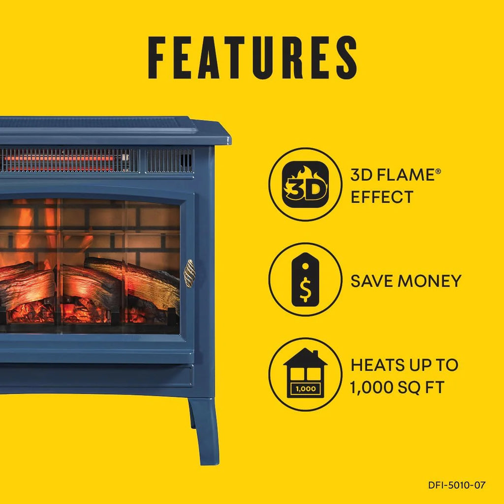 Freestanding Electric Fireplace Stove Heater with 3D Flame Effect for 1,000 Sq. Ft