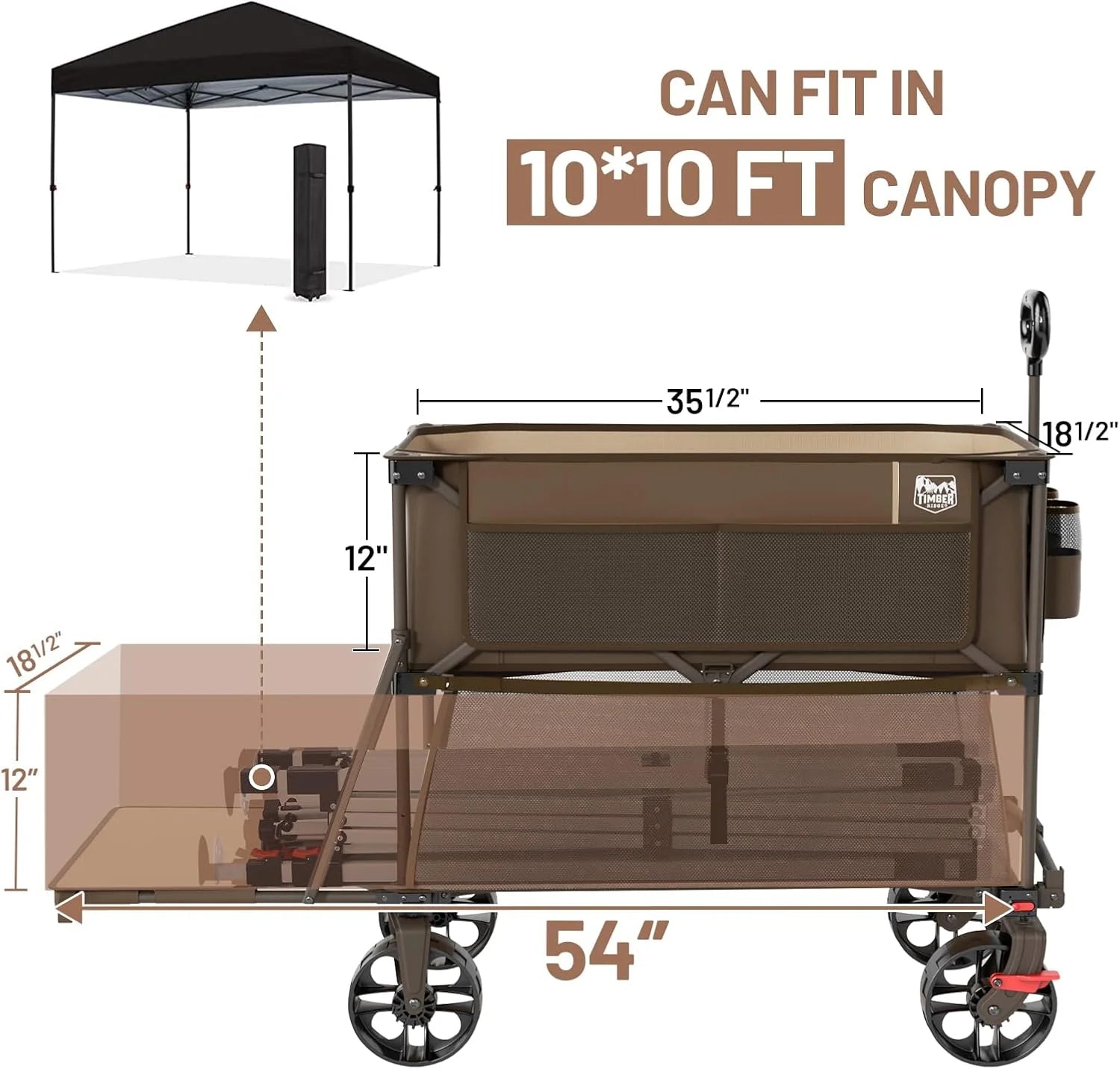 400L Large Capacity Folding Double Decker Cart with Brakes, 54 Inch Extra Long Extended Cart, 450 Pounds Heavy Duty Folding Cart