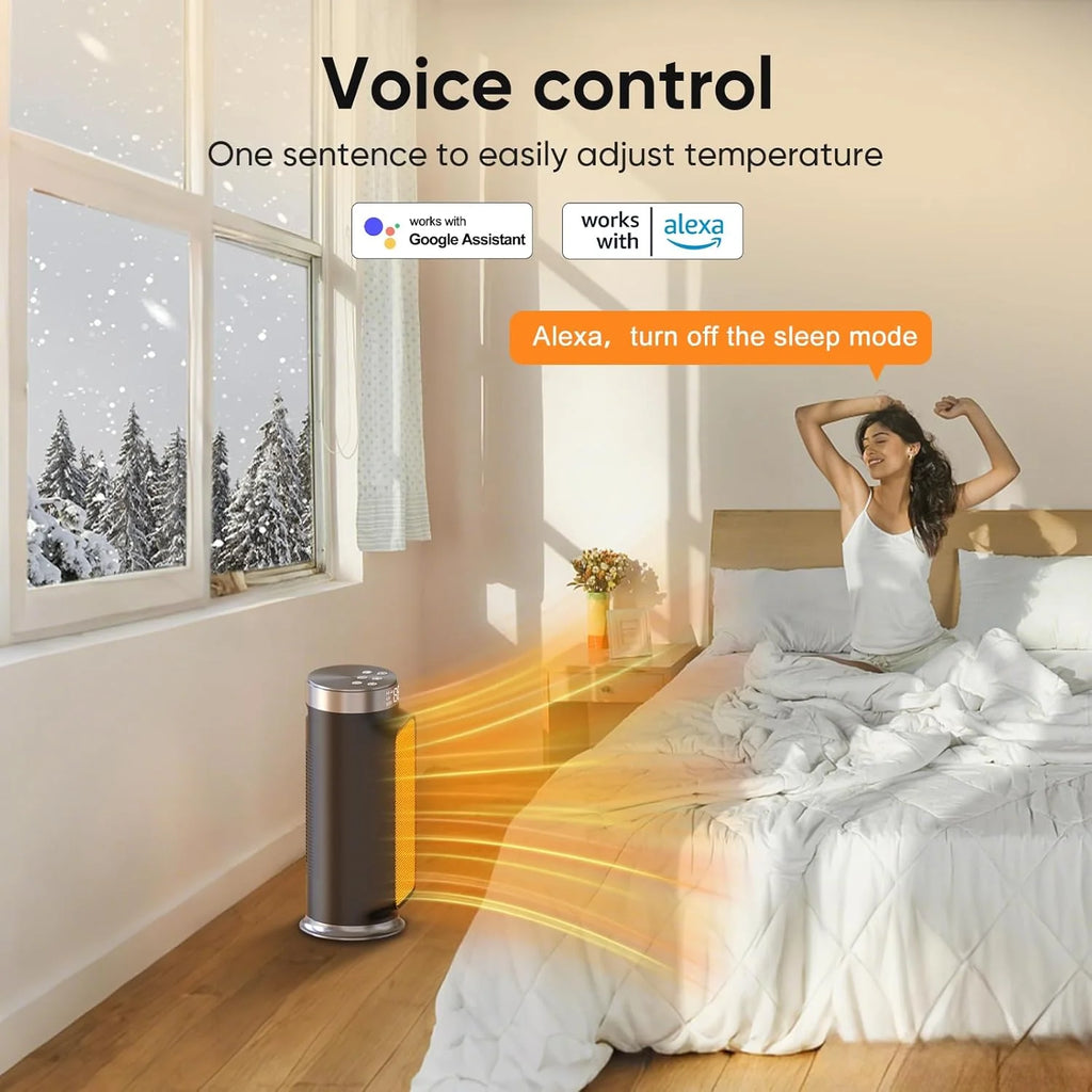 1500W Space Heaters for Indoor Use, Smart PTC Electric Heater with Wifi/App & Remote Control, 24H Timer, 90?? Oscillation, Overheat and Tip-Over Protection, 5 Modes for Home Office Bedroom Bathroom