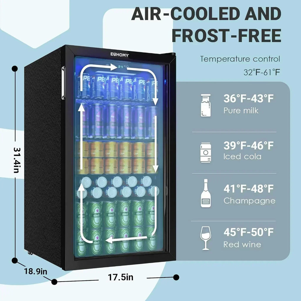 EUHOMY Beverage Refrigerator Cooler 130 Can Mini Fridge with Glass Door Beverage Cooler