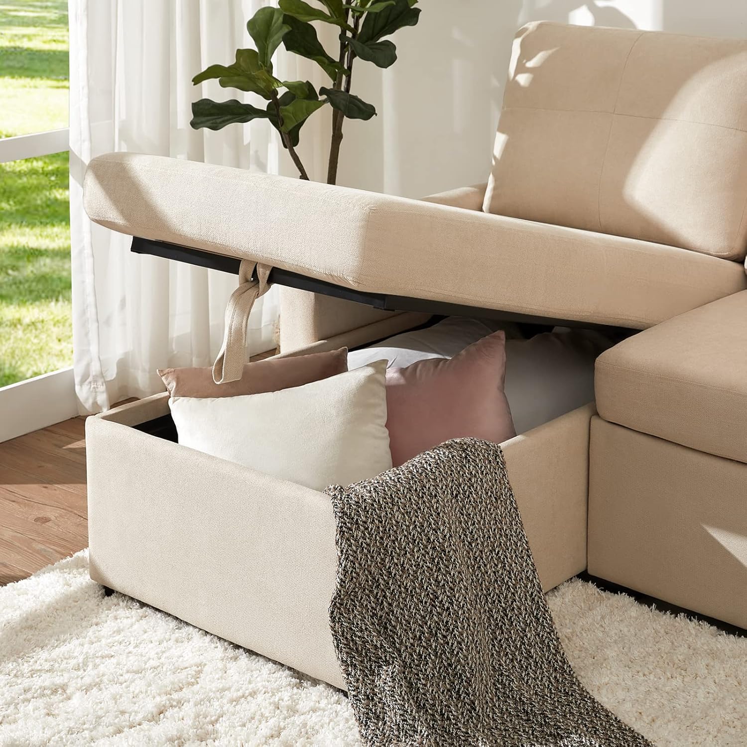 VanAcc Sofa Bed Sleeper Sofa with Storage Chaise 2 in 1 Pull Out Couch Living Room