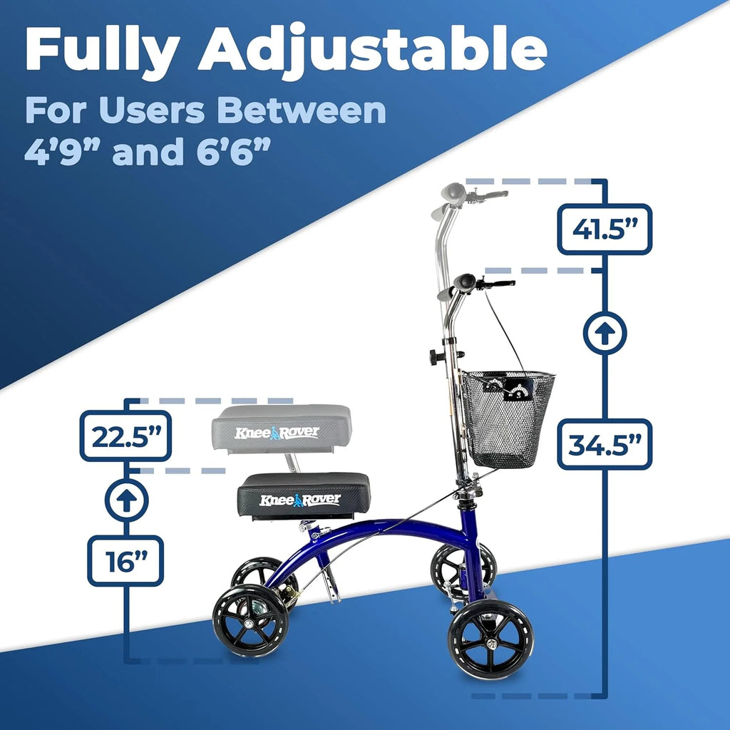KneeRover Deluxe KneeCycle Steerable Knee Walker Foldable Mobility Aid & Knee Scooter for Adults