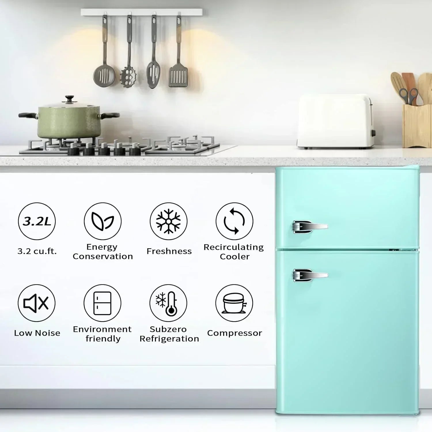 Antarctic Star Compact Mini Refrigerator Separate Freezer Small Fridge Double 2-Door