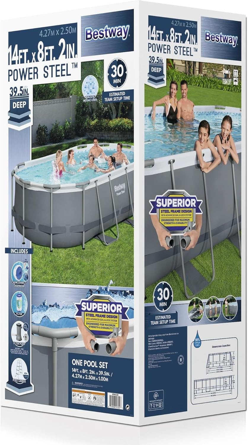 Power Steel 14' x 8'2 x 39.5 Oval Above Ground Pool Set Includes 530gal Filter Pump Ladder