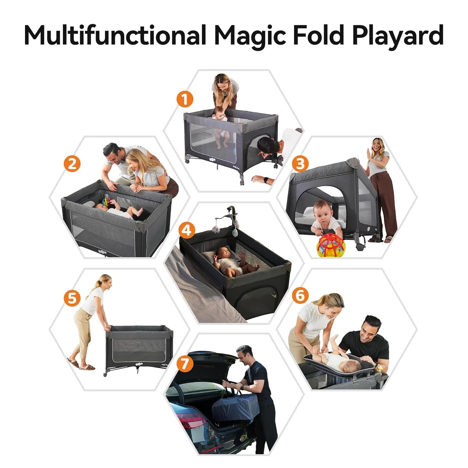 Pamo Babe Baby Playpen - Heavy-duty steel frame provides a safe sleeping space and portable crib