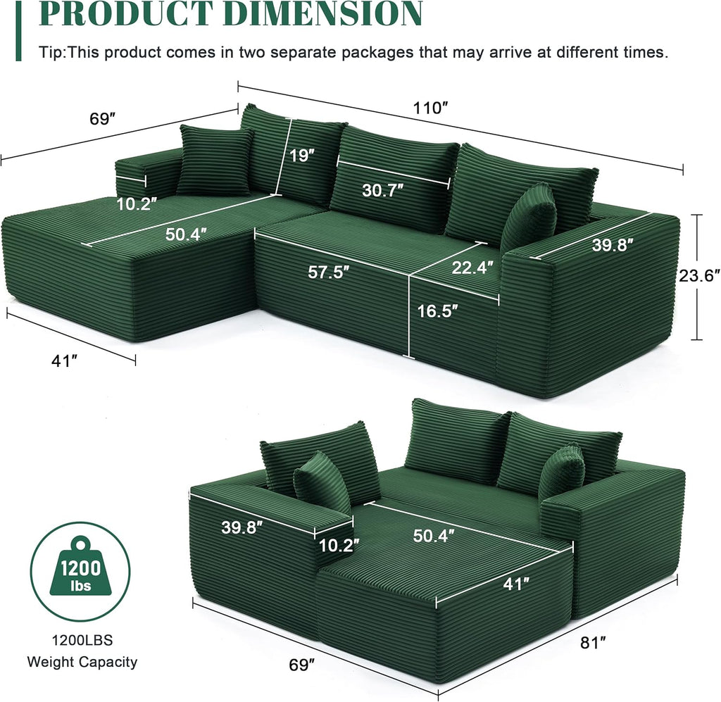 110-inch cloud sofa boneless sofa in the living room modular sofa with deep seats