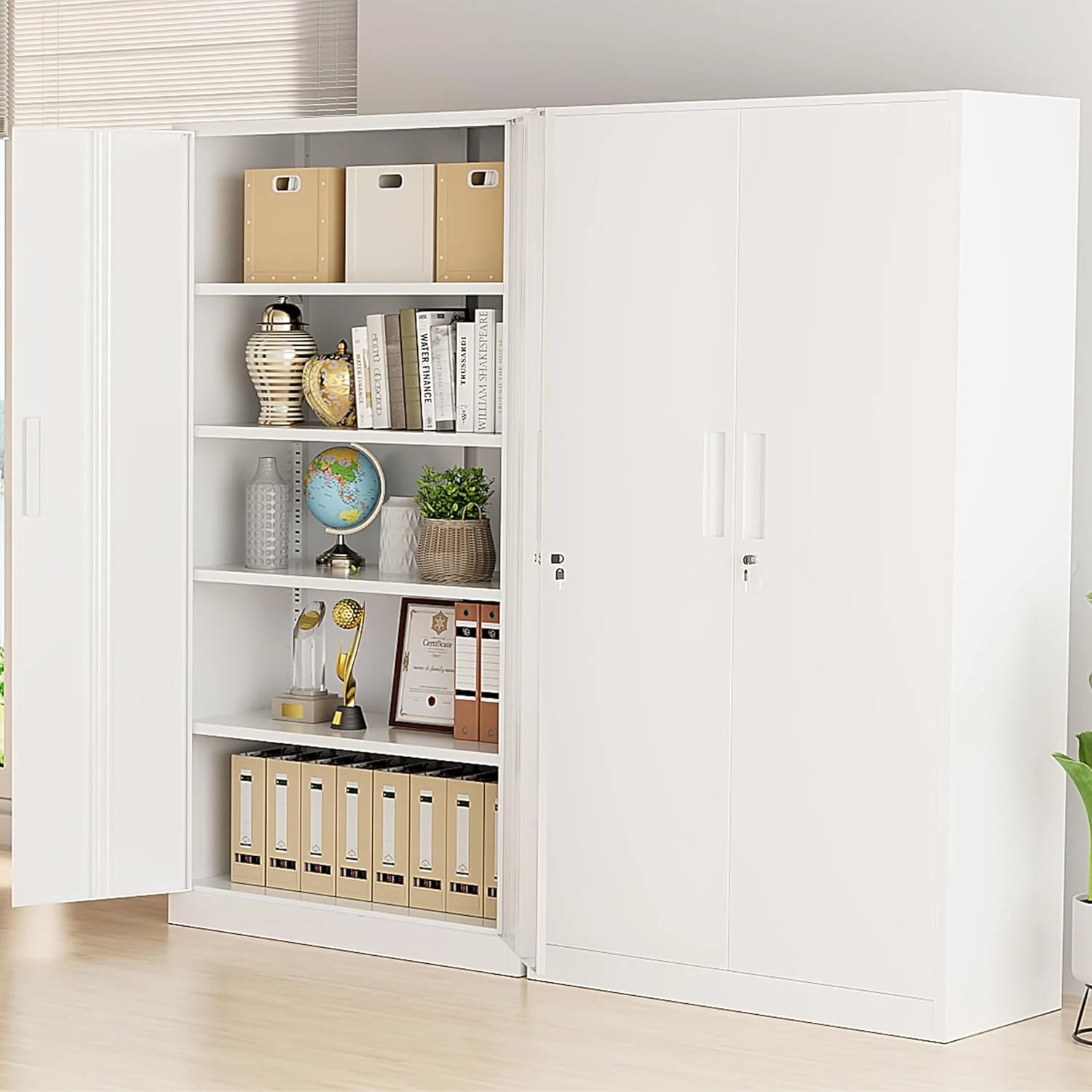 Greenvelly Metal Storage Cabinet, 72 Black Locking Metal Cabinet with 2 Doors and 4 Adjustable Shelves, Lockable Garage Storage Cabinets for Home Office, Garage, Kitchen, Living Room