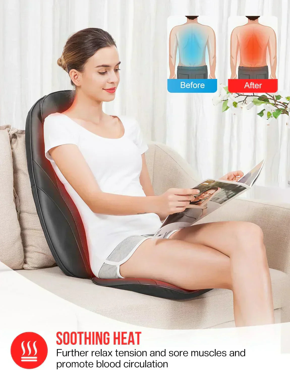 Snailax Shiatsu Massage Cushion with Heat Massage Chair Pad Kneading Back Massager for Home